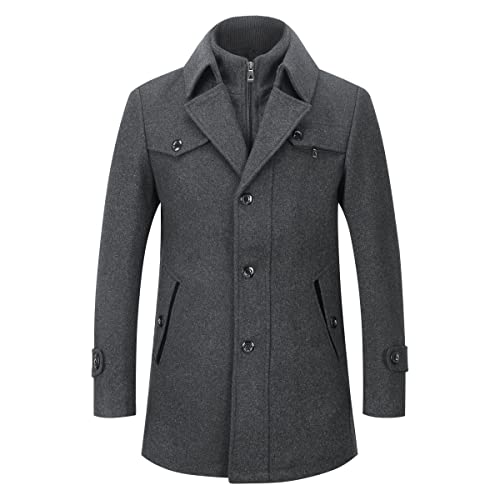 YOUTHUP Mantel Herren Wollmantel Winter Wolle Kurzmantel Regular Fit Herrenmantel Business Freizeit Wintermantel, Grau, L