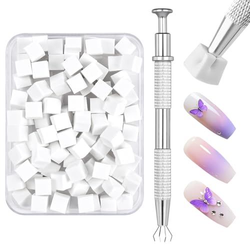 LOPHE Nail Art Schwämme, 100 Stück Sponge Nagel Pinsel mit Metallgreifer, Ohne Streifen, Sponge Brush Applikator fur Gradient Nail Art Patterns