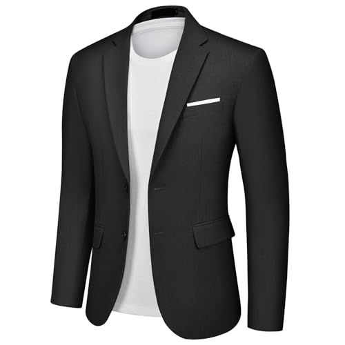 Autsel Herren Anzugjacke Sportlich Sakko Herren Slim Fit Business Blazer 2 Knöpfe für Hochzeit Freizeit Schwarz L