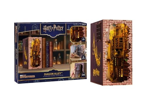 Revell Modellbausatz Tiny Adventures I Diagon Alley Harry Potter I 3D Miniaturhaus I Book Nook Holz Buchstütze I Geburtsagsgeschenk für Fans I Buchstütze Harry Potter