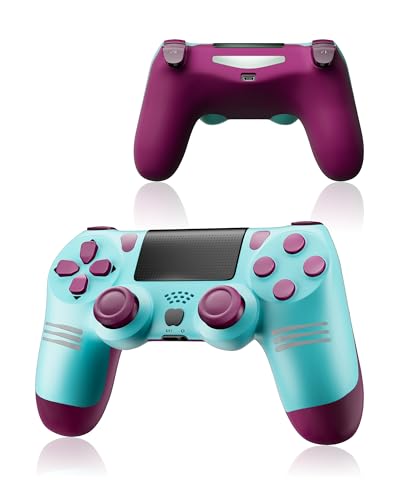Lizoak Wireless Controller für PS4 mit RGB LED, 3-Linien-Design Gamepad für Konsole/Pro/Slim/PC, 1000mAh, Turbo/6-Achsen-Sensor & Vibration, [Berry Blue], inkl. Micro-USB, für Gamer