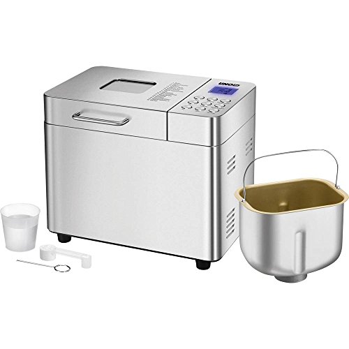 Unold Backmeister® Edel 68456 - Brotbackautomat Edelstahl, 550W, 750–1000g, 14 Programme, glutenfrei, LCD-Display, Zeitvorwahl 15 h, Warmhaltefunktion, Keramikbeschichtung