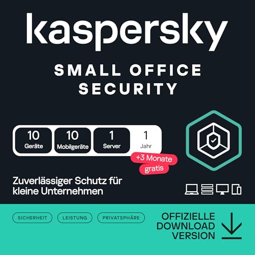 Kaspersky Small Office Security für Desktops, mobile Geräte und File-Server 2026 | 10 Desktops | 10 mobile Geräte | 1 File-Server| 10 Benutzer| 1 Jahr +3 Monate kostenlos | Aktivierungscode per E-Mail