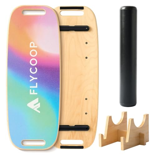 Balance Board, Flycoop BalanceBoard Erwachsene inkl. Rolle, Halterung (Regenbogenfarben)