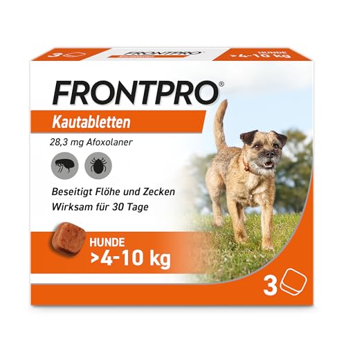 FRONTPRO Hund M - Kautablette gegen Zecken & Flöhe (Hunde 4 bis 10 kg) - 3X Kautabletten für 3 Monate Zecken- und Flohschutz