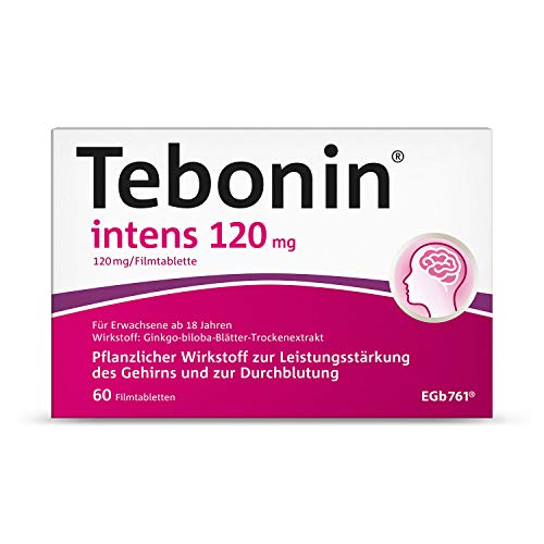 Tebonin intens 120 mg | 60 Tabletten bei akutem & chronischem Tinnitus* | pflanzliches Arzneimittel mit Ginkgo Biloba Extrakt | unterstützt bei Ohrengeräuschen* & Schwindel | mit Ginkgo Spezialextrakt