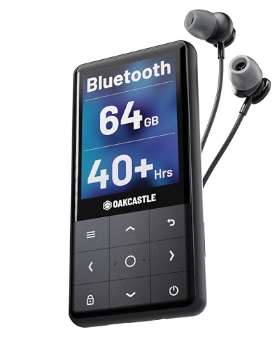 MP3 Player Bluetooth | MP3-Player Kinder mit Lautsprecher & Kopfhörer | MP3-Player 64GB interner Speicher – Erweiterbar 128GB | Music Player 40 Stunden Akkulaufzeit | Mini MP3player | OAKCASTLE MP300