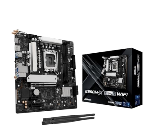 ASRock B860M-X Gen5 WiFi LGA1851 Micro-ATX Motherboard, unterstützt Intel Core Ultra Series 2 Prozessoren, DDR5 9066+(OC), PCIe 5.0 x16, WiFi 6E, 2.5G LAN