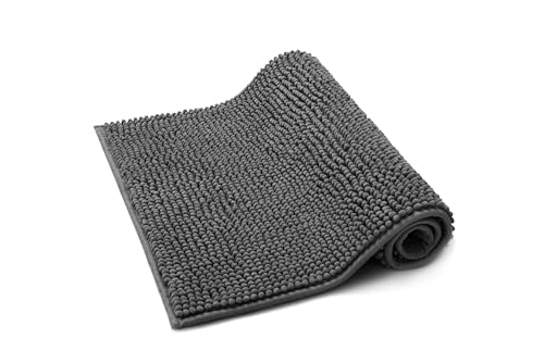 Seamarkt Badematte 50×80 cm – Rutschfester & Weicher Badezimmerteppich, Saugfähiger Badvorleger für Dusche & Badewanne – Chenille – Anthrazit