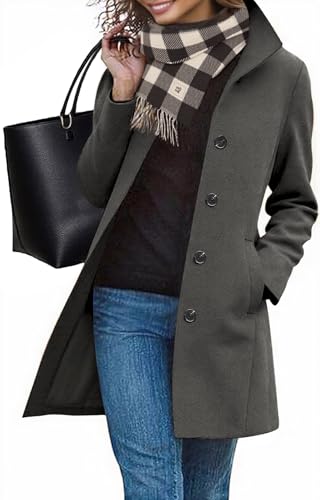 RITOSTA Mantel Damen Wintermantel Lang Winterjacke Klassischem Wintercoat Revers Übergangsjacke Knielang Trenchcoat Elegant Jacke Herbst Winter Outwear mit Knopf(Dunkelgrau,L)