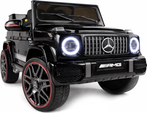 Playhouse Kinder Elektroauto Mercedes G63 AMG 4x4 180 Watt, 12V 9ah !!, Ledersitz, Bluetooth, 4 Motoren, Eva Räder, Fernbedienung 2.4G, Kinderauto Kinderfahrzeug (Schwarz)