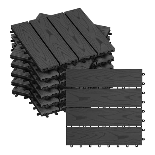 WOLTU WPC Terrassenfliesen Holzoptik Terrassendielen Fliese in Bodenbelag mit klicksystem, für Terrasse und Balkon 30x30 cm im Set Anthrazit (11 Stück / 1 m²)