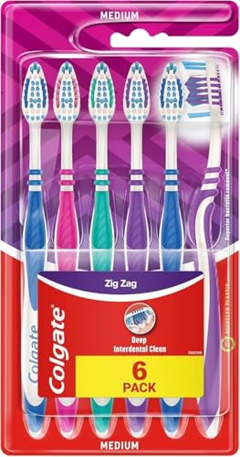 Colgate Zahnbürste ZigZag, mittel, 6 Stück - Vorteilspack, Zahnbürste für Tiefenreinigung