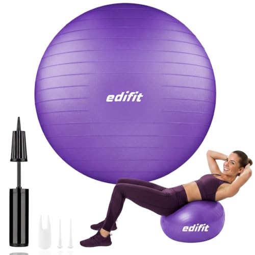 EDIFIT, Gymnastikball, 55, 65 und 75, Pezziball, Einschließlich Inflator, Pilates Ball, Sitzball, Pilates, Yoga Ball, Gymnastik (65cm, Violett)