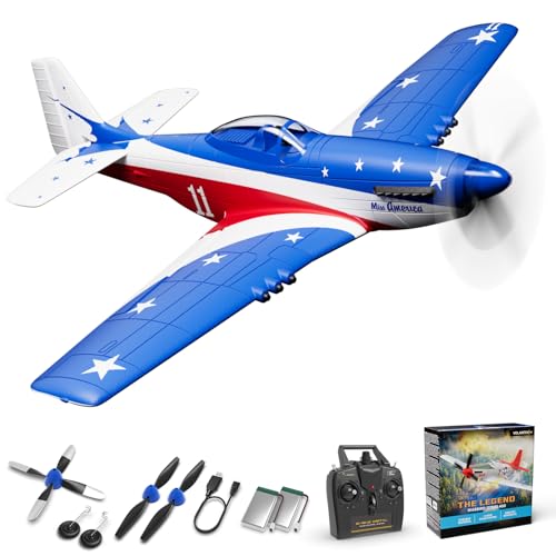 VOLANTEXRC Flugzeug RC Ferngesteuert 4-Kanal – P51D V2 Miss America RTF 2,4 GHz Modellflugzeug für Anfänger, Kinder & Erwachsene – inkl. USB-Ladegerät & Fernbedienung – RC Flieger mit Langer Flugzeit