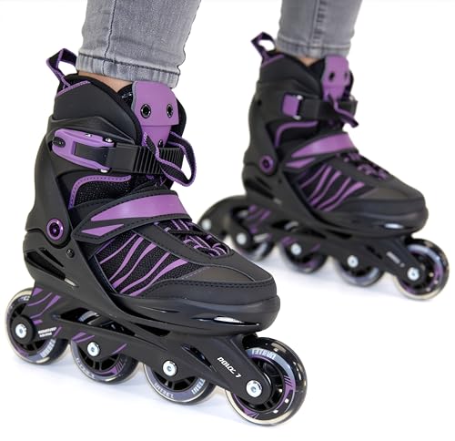 Softboot Inliner 33-37 Inline Skates verstellbar Schwarz-Lila 5in1 | 5-Fach längen- und weitenverstellbar Jungs Mädchen Girls