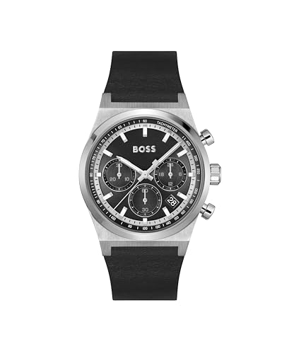 BOSS Chronograph Quarz Uhr für Herren Kollektion Candor Chrono mit Schwarzes Lederarmband - 1514218