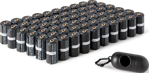 Amazon Basics Hundekotbeutel mit Spender und Leinenclip, Unparfümiert, 900 Beutel (60 Packungen mit je 15 Beuteln), Schwarz