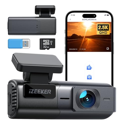 iZEEKER 2,5K Dashcam WiFi Dashkamera für Autos, Mini Auto Kamera 1440P Front Dashcam mit App-Unterstützung, 32GB Karte, Nachtsicht, WDR, G-Sensor, Loop-Aufnahme, 24H Parkmodus