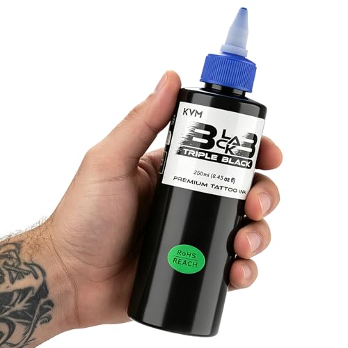 KVM Premium Tattootinte Triple Black 8.45OZ – Profi Tätowierfarbe Schwarz Hochkonzentriert, Langanhaltend & Sicher