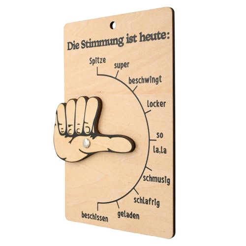 Stimmungsbarometer aus Holz, Handgeschnitzt, Einzigartige Schreibtischdekoration zur Stimmungsanzeige, 17x11 cm - Für Büro, Home Office & Eltern-Kind Interaktion