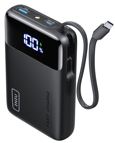 INIU 45W Power Bank, 20000mAh Klein Powerbank mit Integriertem USB-C Kabel, Minigröße Externe Handyakkus USB-C In&Out, Klein Aber Stark für iPhone 17 16 15 14 13 Laptop Samsung Xiaomi Redmi iPad etc