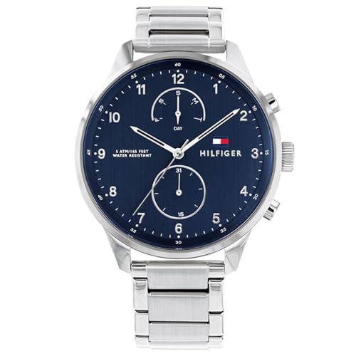 Tommy Hilfiger Multi Zifferblatt Quarz Uhr für Herren mit Silbernes Edelstahlarmband - 1791575