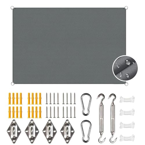 Sonnensegel 3x4m Wasserdicht Mit Ösen, Rechteck Mit Befestigung Set, Wetterbeständig Atmungsaktiv UV Schutz für Garten Terrasse Balkon (Grau-3MX4M)