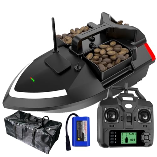 DYJD Futterboot mit GPS 500m RC Angelköder Boot Fischereiköder Fernbedienung Double Motor Hopper LED Boot mit GPS und LCD-Fernbedienung (Schwarz)