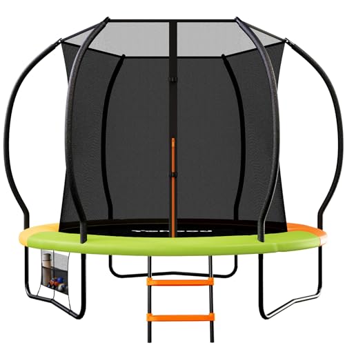 Yohood Trampolin Outdoor Ø228/305/366 cm, GS-Zertifikat, Gartentrampolin für Kinder, Stabile Rahmenkonstruktion, Trampolin mit Tasche, Leiter, Randabdeckung & gepolsterten Netzstangen-7.5FT