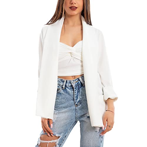 Toocool Blazer Damen Jacke Elegant Casual Basic Einreihig Frühling VI-80021, Weiß, One size