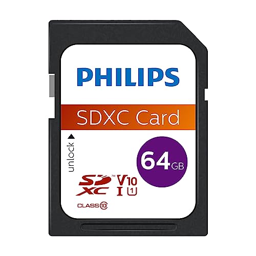 Philips Ultra Speed SDXC Card 64 GB UHS-I U1, Lesegeschwindigkeit bis zu 80 MB/s, V10, Speicherkarte für Kameras, Tablet, PC, Card Reader, Full HD Video