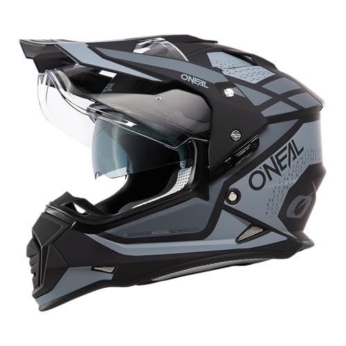 O'NEAL | Motorradhelm | Enduro Motorrad | Ventilationsöffnungen für maximalen Luftstrom & Kühlung, integrierte Sonnenblende | Sierra Helmet R V.24 | Erwachsene | Schwarz Grau | Größe L