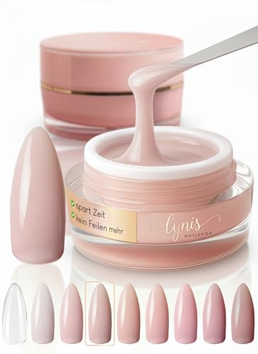 No File Aufbaugel für Gelnägel BEIGE NUDE 15ml für Profis & Anfänger als UV Gel SELBSTGLÄTTEND OHNE FEILEN · für UV & LED geeignet · pinchbar, mittelviskos · Lynis-Nailshop.de