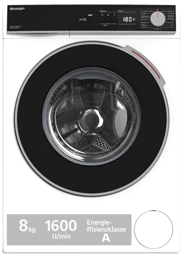 SHARP ES-NFA816BW1NA-DE Waschmaschine Frontlader mit 1600 Umdrehungen pro Minute, 8kg, 1600U/min, 15 Programme inkl. 12 Min. Kurzprogr., Allergiker-Programm, AquaStop, Weiß