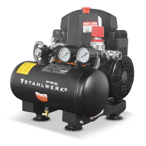 STAHLWERK Kompressor mit 3 L Tank (ST-38 BL) – ölfrei & leise, 8 bar, 1,22 PS (0,9 kW), 170 l/min, 65 dB, Druckluftkompressor mit Brushless-Motoren, Silent-/Flüsterkompressor, Kolbenkompressor