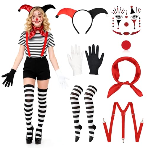 XIRUYEN Karneval Kostüm Damen Clown, 7 Stück Faschingskostüme Damen Herren