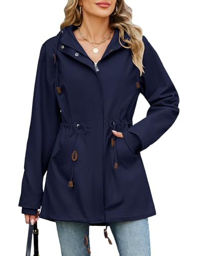 Tuopuda Übergangsjacke Damen Casual Leichtgewicht Militär Jacken Anorak Utility hohe Taille Drawstring Sommerjacke Herbstjacket Leichte Parka Kurzmantel(Marineblau,M)