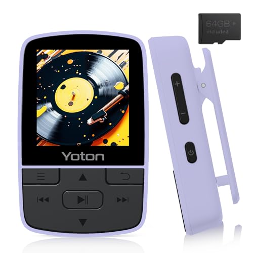 YOTON MP3-Player mit Bluetooth 5.2, 64 GB Speicher, FM-Radio, Sprachaufnahme, unabhängiger Lautstärkeregler, inkl. Kopfhörer, erweiterbar auf bis zu 128 GB SD-Karte, Lila