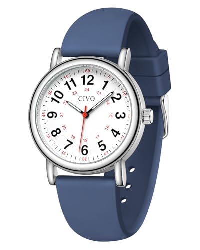 CIVO Uhr Damen Wasserdicht Analog: Armbanduhr Herren Leicht Lesbare mit Zahlen - Damenuhren Studenten Blau Quartz 12/24 Stunden mit Sekundenzeiger