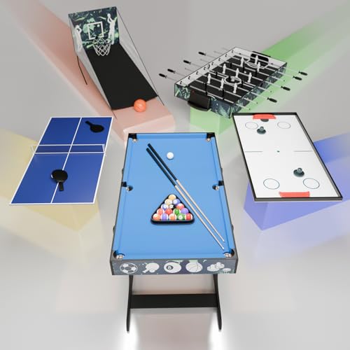 Juskys 5in1 Spieltisch Ballzauber - Kinder Tisch klappbar mit Tischtennisplatte, Tischkicker, Billardtisch, Hockey & Basketball - Multifunktionstisch