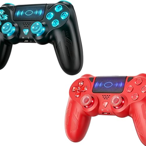 Bonacell 2 Pack Wireless Controller für PS4/Pro/Slim/PC, mit RGB Lighting, Turbo, Dual Vibration, 6-Achsen Gyro Sensor, Touchpanel, 3,5-mm-Audiobuchse