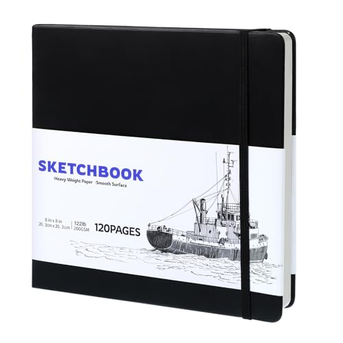 Skizzenbuch, 20 x 20cm Sketchbook Skizzenpapier zum Zeichnen Malblock 200g/m² Schwarzer Zeichenblock für Studenten Künstler Malbegeisterte (60Blatt/120 Seiten)