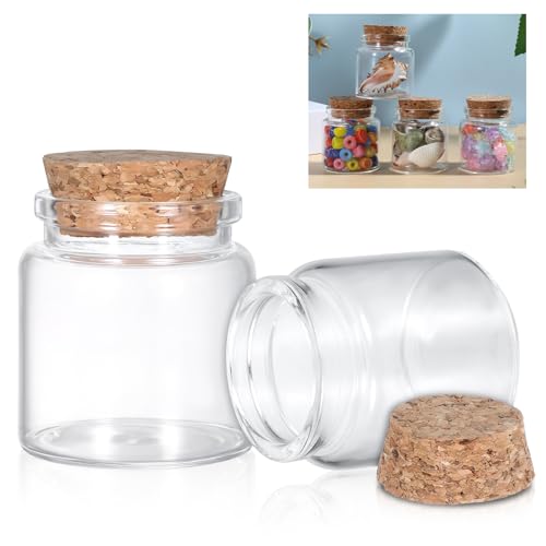Tucnoeu 4 Stück 50ml Mini Glasflaschen mit Korken Kleine Gläser mit Deckel Mini Glasflaschen für DIY, Party und Dekoration