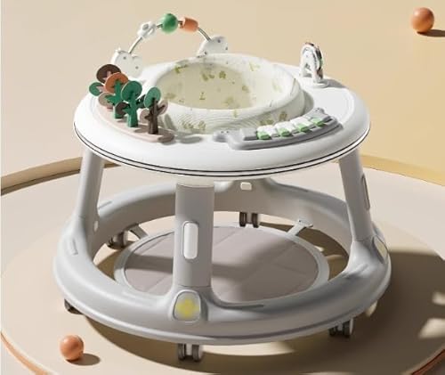 Lauflernhilfe, Baby Walker Höhenverstellbar mit 360° Drehbares Sitzkissen,Überrollsicherer Lauflernwagen mit Leisen 360°-Laufrädern, Musikablage und Spielcenter,Gehfrei Baby von 9 bis 18 Monaten