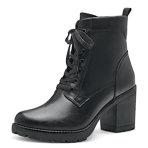 MARCO TOZZI Damen Stiefeletten mit Absatz aus Kunstleder zum Schnüren, Schwarz (Black), 40 EU