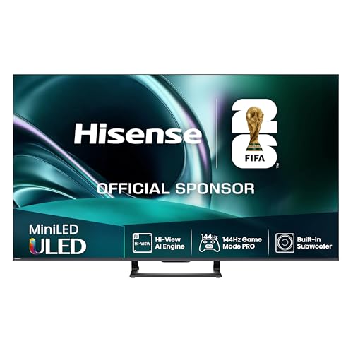 Hisense 50U7Q Fernseher 50 Zoll, 4K Mini LED ULED, Smart TV, Hi-View AI Engine, 144Hz Game Mode Pro, FreeSync Premium, Built in Subwoofer, Dolby Vision IQ Atmos, Airplay, Sprachsteuerung[2025]