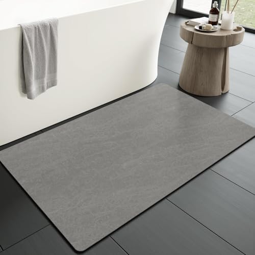 KAZOLEN rutschfeste Badematte Super Absorbierende Badezimmerteppich: dünn 40 x 60 cm Waschbar schnelltrocknende Badvorleger Duschvorleger für Dusche, Badewannen und Badezimmer, Toilette, grau