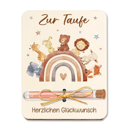 Happirra Taufgeschenke für Mädchen Jungen, Geldgeschenk Verpackung für Taufe Mädchen Junge, Taufkarte Holz mit Reagenzgläser, Taufe Geschenk