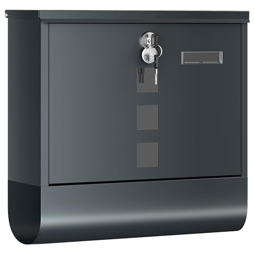 SONGMICS XXL Briefkasten, Postkasten, Schloss mit Kupfer-Schließzylinder und drehbarer Abdeckung, Sichtfenster, Namensschild, Zeitungsfach, einfache Montage, 11 x 37 x 37 cm, anthrazit GMB120G01